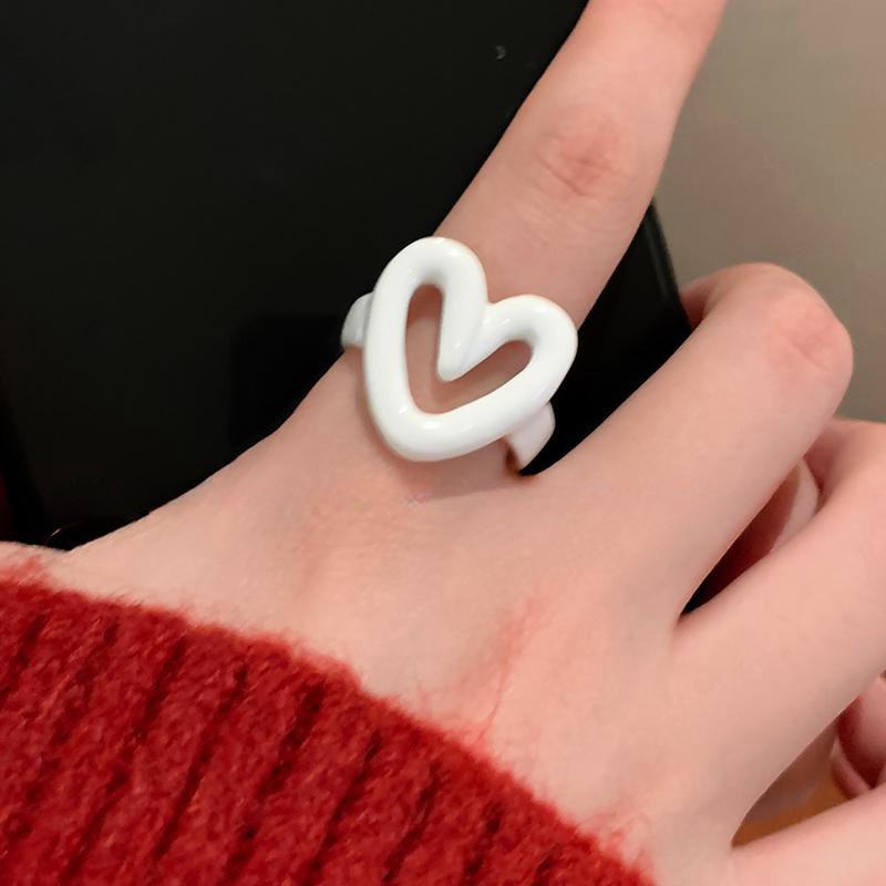 Drip Glazed Love Heart-shaped Ring Women's Adjustable