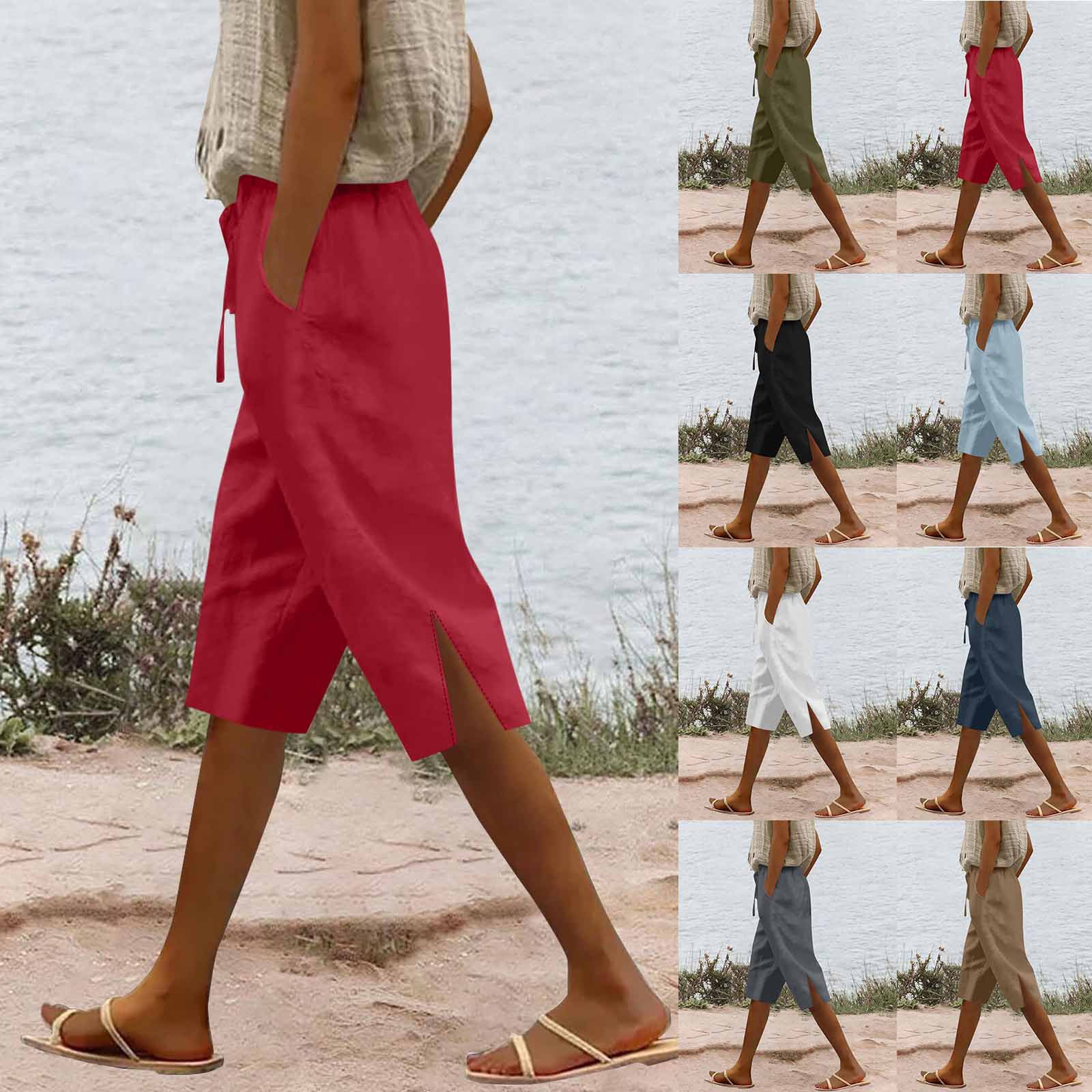 Split Mid-length Pants Casual Elastic Waist