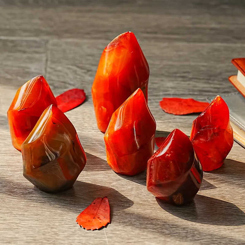 Natural Red Agate Torch Sculpture Crystal Stone Ore Specimen