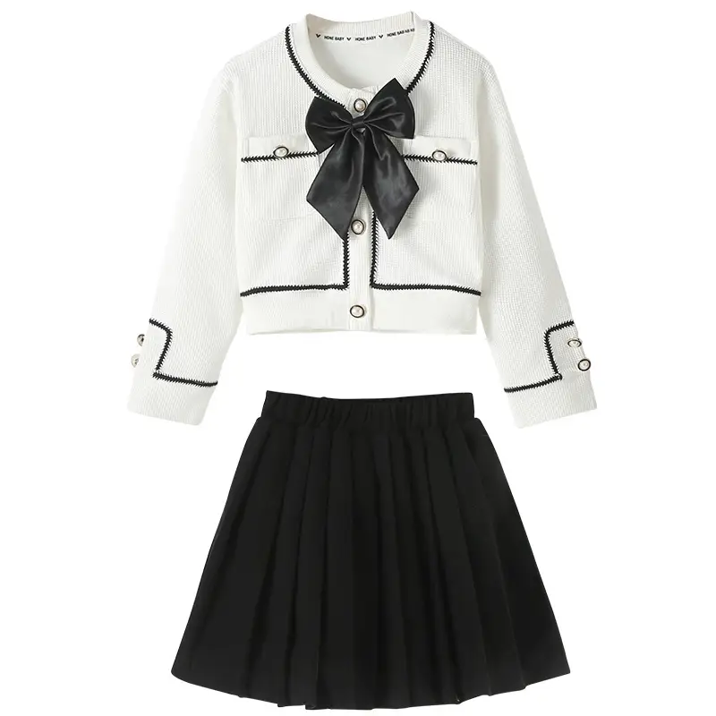 Girls' Waffle Pleated Skirt Two-piece Set