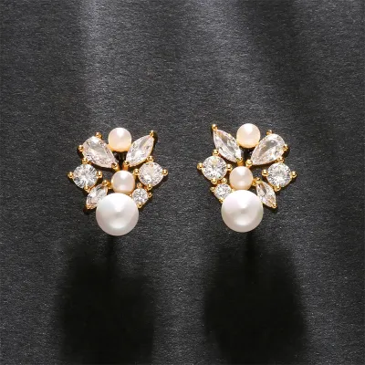 RAKOL French Square Diamond Pearl Stud Earrings