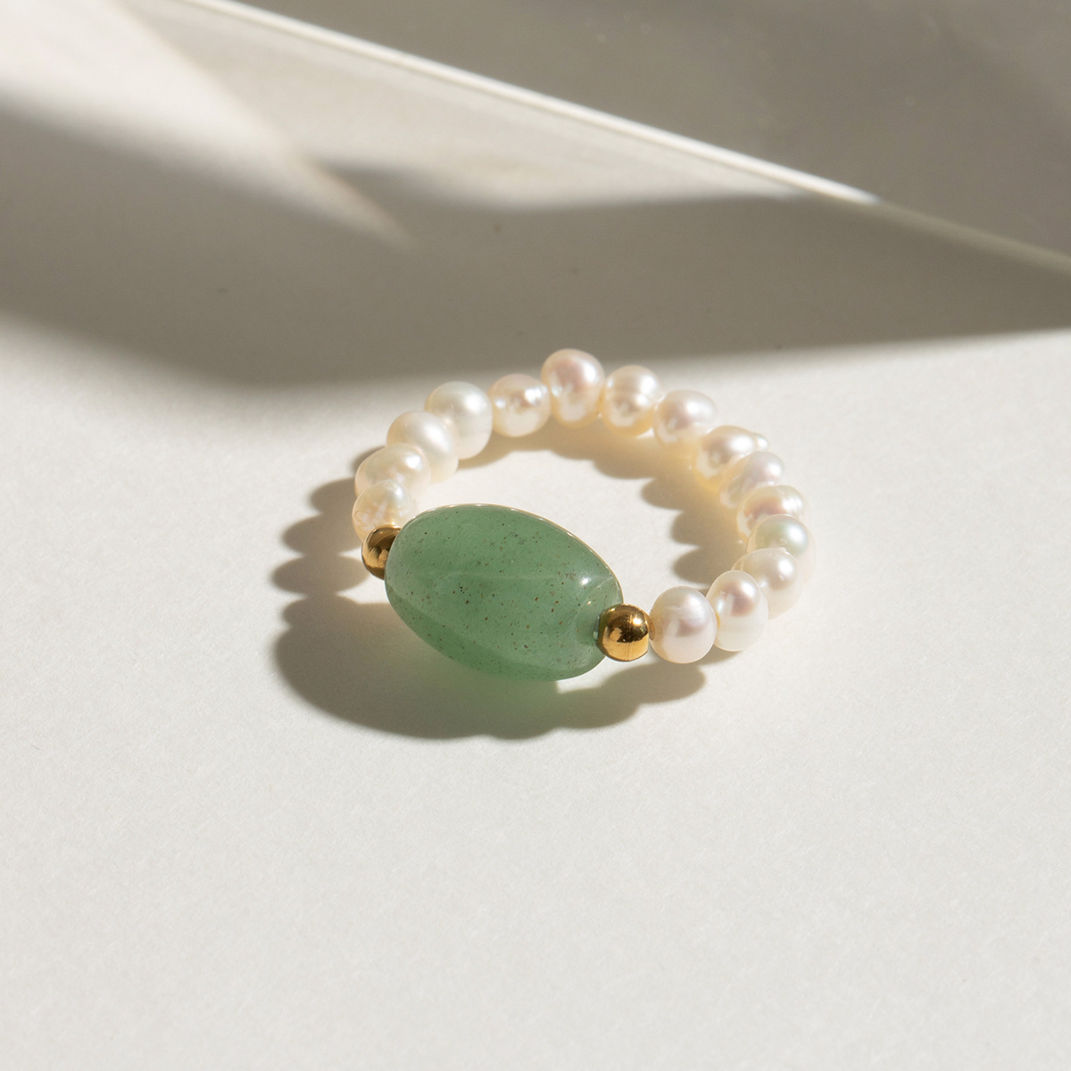Stainless Steel Natural Stone Pearl Ring Simple