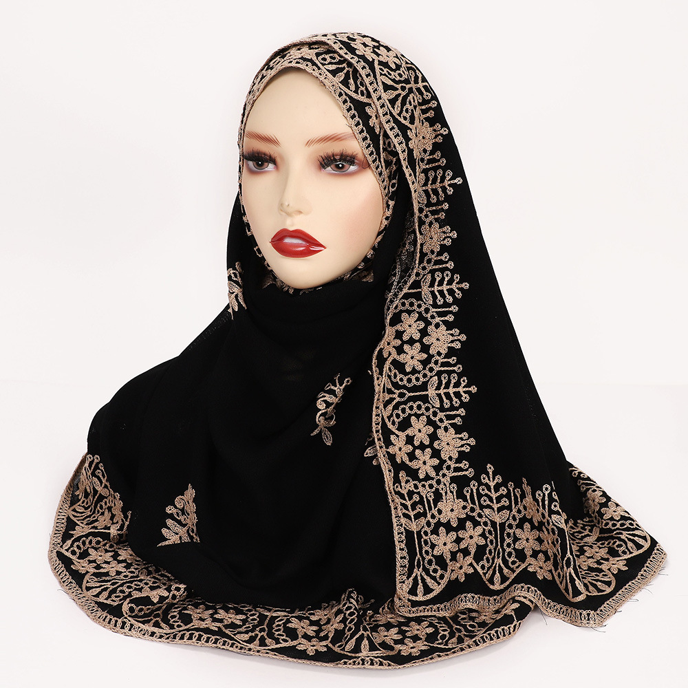 Ethnic Style Black Embroidered Toe Cap Shawl Scarf