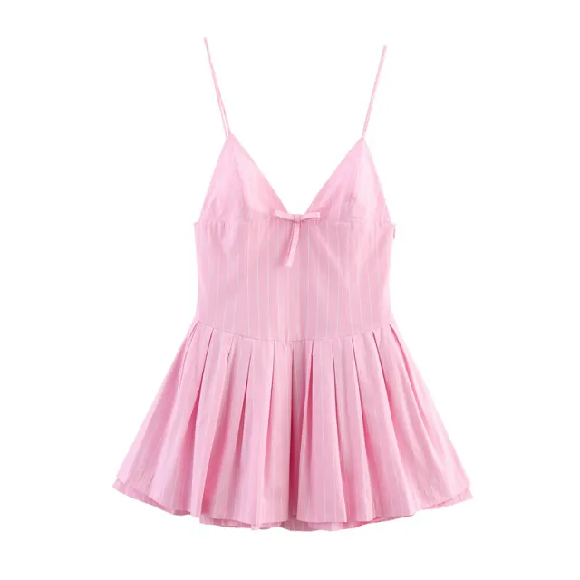 Bow Decoration Striped Short Style Sling Dress - Shop at LoveMi