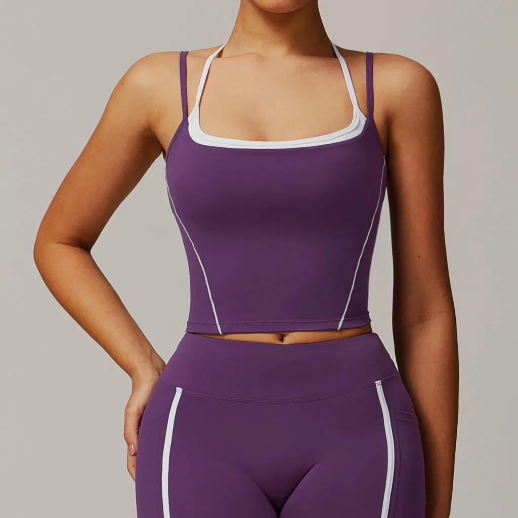 Fake Two-piece Halter Beauty Back Yoga Vest High Strength - Purple