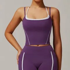 Fake Two-piece Halter Beauty Back Yoga Vest High Strength - Purple - View 1
