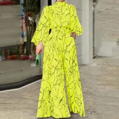 Elegant Striped New Print Jumpsuit For Women - Yellow - View 1