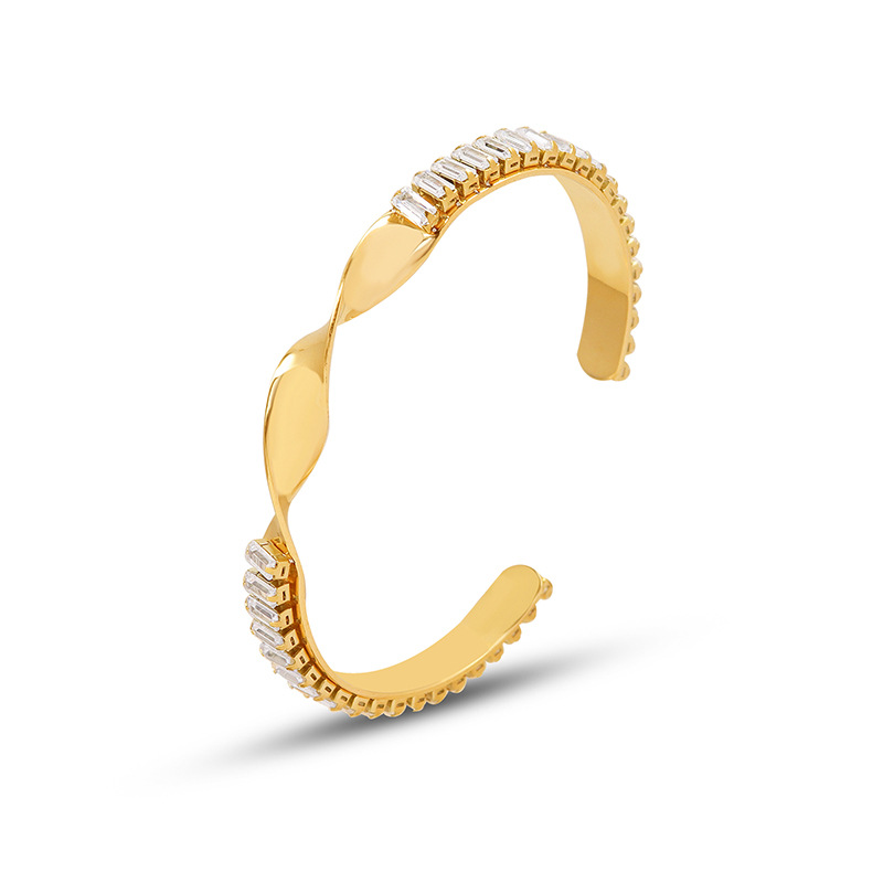 Inlaid Zircon Opening Geometric Twist Bracelet