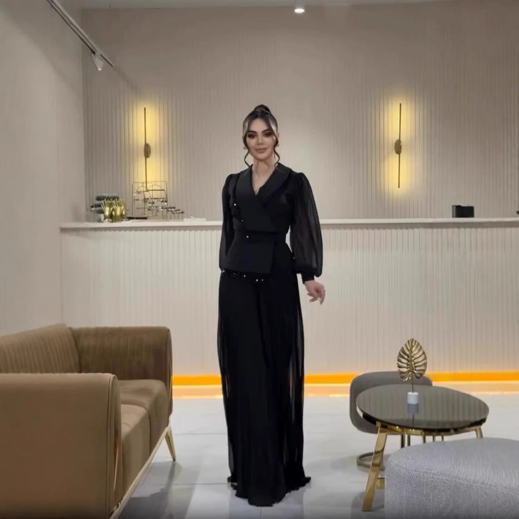 Mesh Tassel Pleated Suit Dress Suit Women Black - Shop at LoveMi