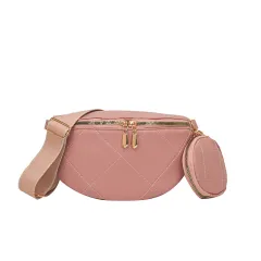 Soft Leather Textured Small Saddle Diamond Crossbody Waist Chest Bag - Green - View 1