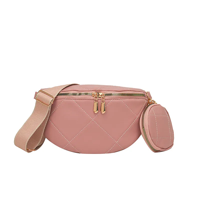 Soft Leather Textured Small Saddle Diamond Crossbody Waist Chest Bag - Green