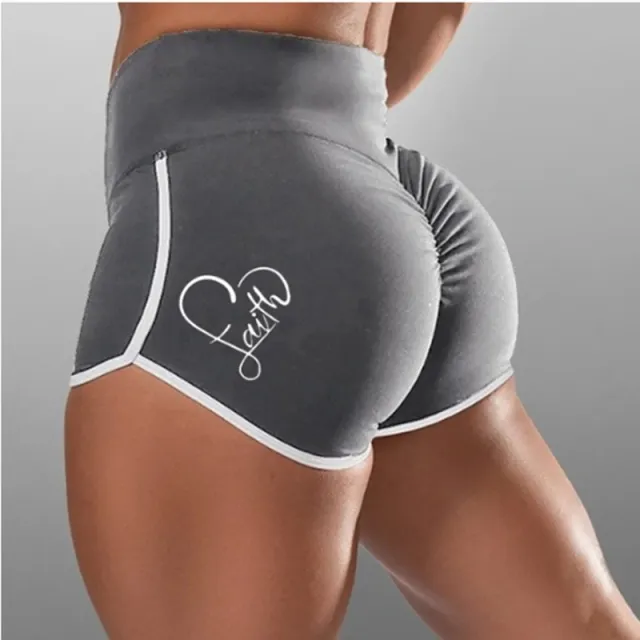Women's Plus Size Solid Color Printing High Top Sports Running Skinny Hip Raise Shorts Gray - Shop at LoveMi