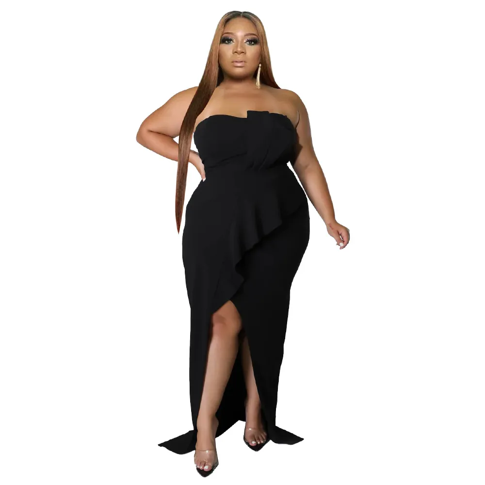 Women's Elegant High-Waisted Sexy Bodycon Split Dress - Black