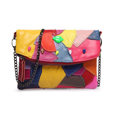 Fashionable Patchwork Color-Block Chain ShoulderCrossbody Bag