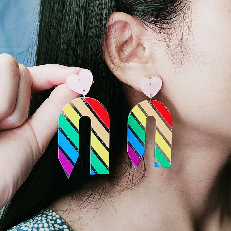 Printing Color Contrast Pencil Stud Earrings Acrylic Earrings