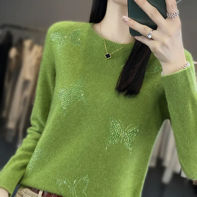 Round Neck Patterned Base Shirt For Women Green - Shop at LoveMi