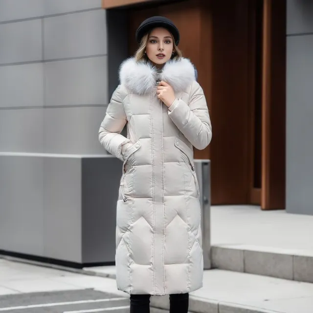 Fashion Slim Fit Below The Knee Cotton padded Jacket White - Shop at LoveMi