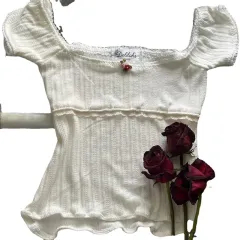 Shoulder Pleated Off-shoulder Top Short Sleeve - White - View 1
