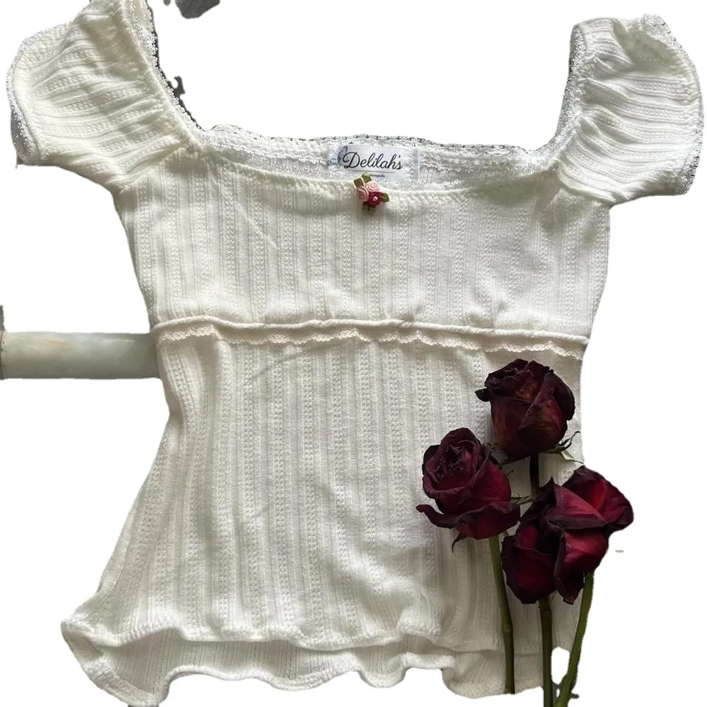 Shoulder Pleated Off-shoulder Top Short Sleeve - White