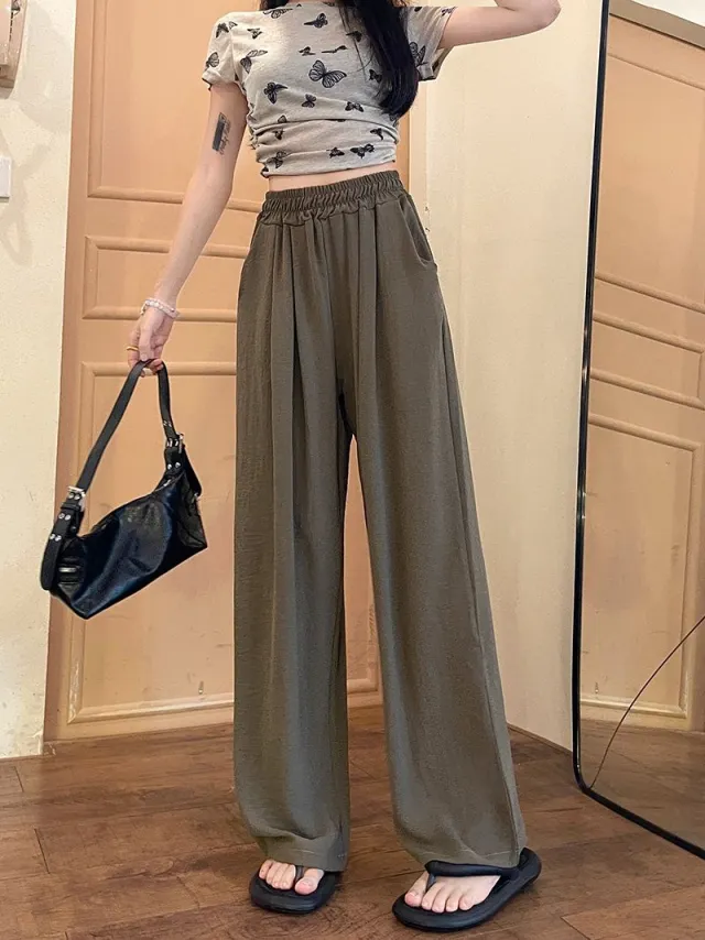 Loose Small Idle Style Walking Pants Casual Wide leg Pants Pickle Color - Shop at LoveMi