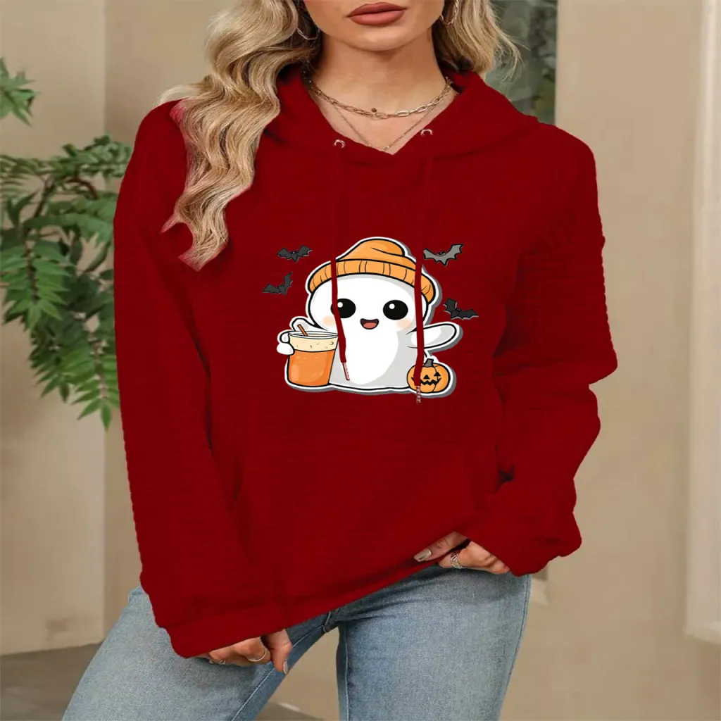 White Hooded Autumn Winter Sweater - Red
