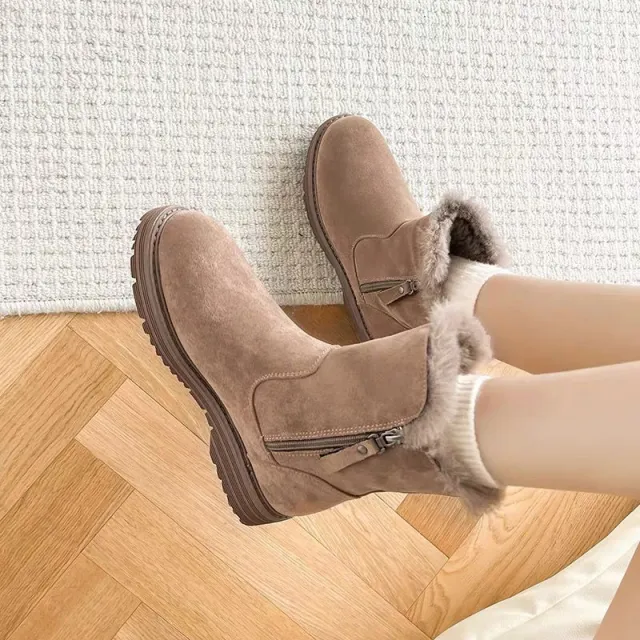 Fleece lined Thick Snow Boots Female Non slip Warm Khaki - Shop at LoveMi