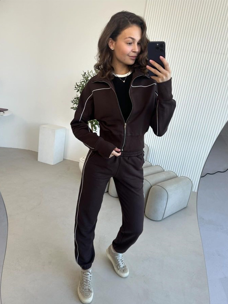 Ensemble Décontracté Femme Pull Zippé Pantalon