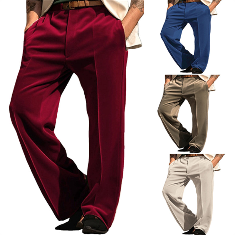 Men&#39;s solid color oblique pocket straight comfortable business daily vacation suit pants