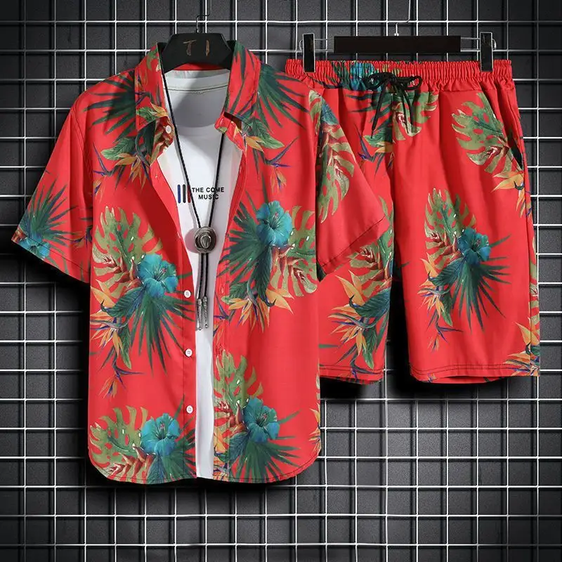Mens Short-Sleeve Shirt and Casual Shorts Set