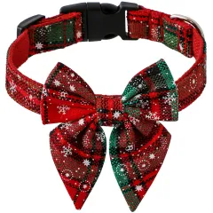 Pet Collar Bow Tie Christmas Dog - Red And Green Snowflake - View 1