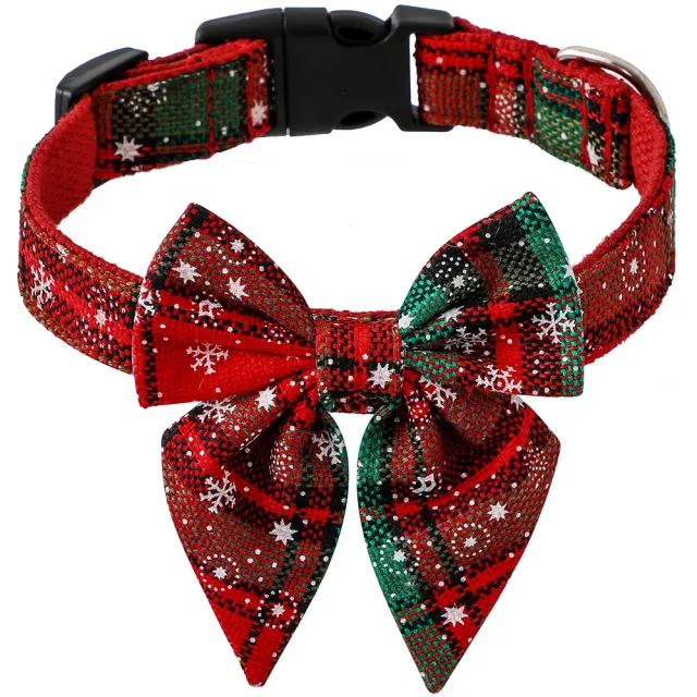 Pet Collar Bow Tie Christmas Dog Red And Green Snowflake - Shop at LoveMi