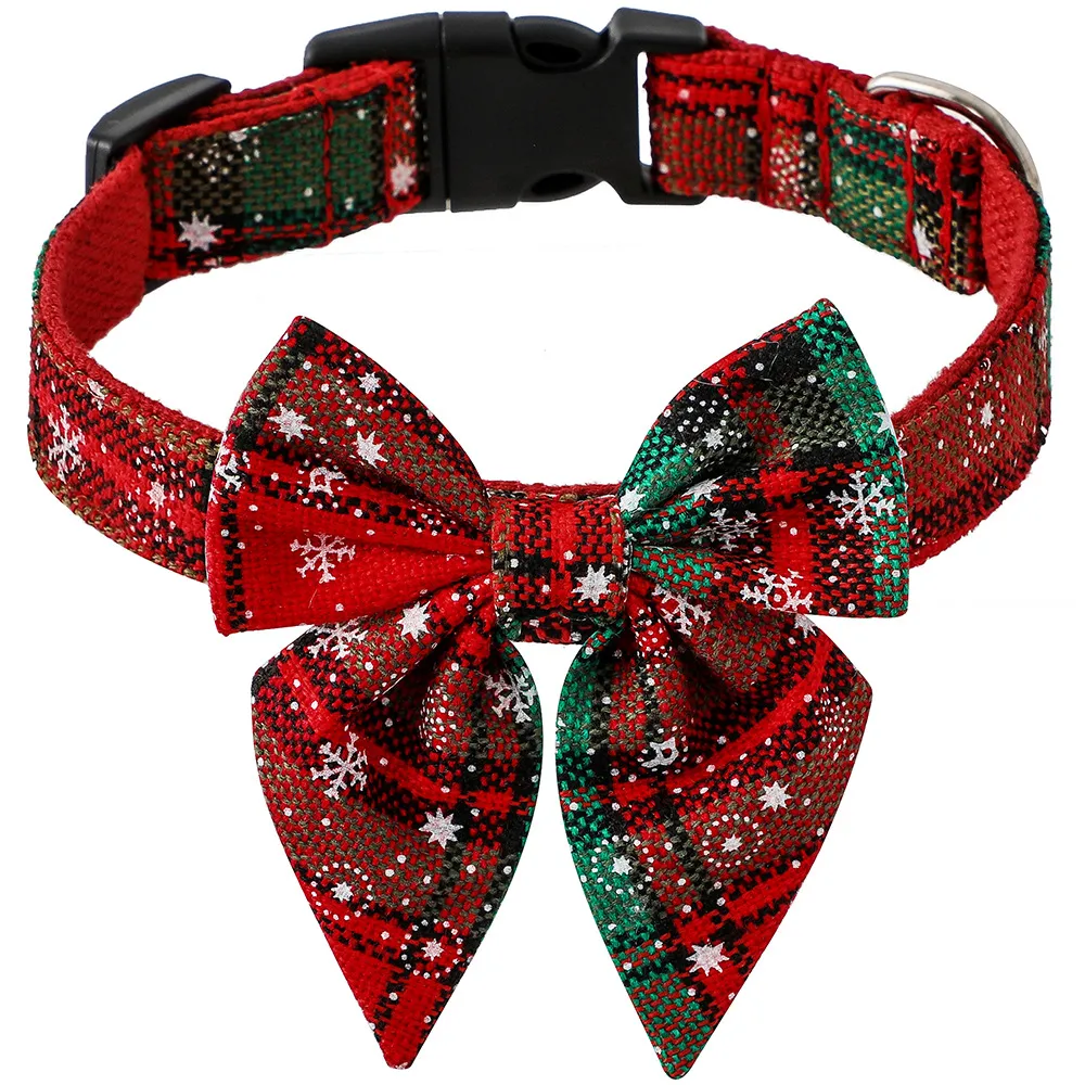 Pet Collar Bow Tie Christmas Dog - Red And Green Snowflake