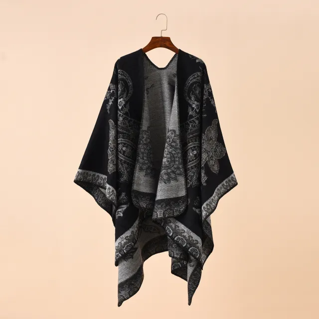 Plaid Printed Elegant Socialite Winter Travel Fashionable Warm Talma Black - Shop at LoveMi