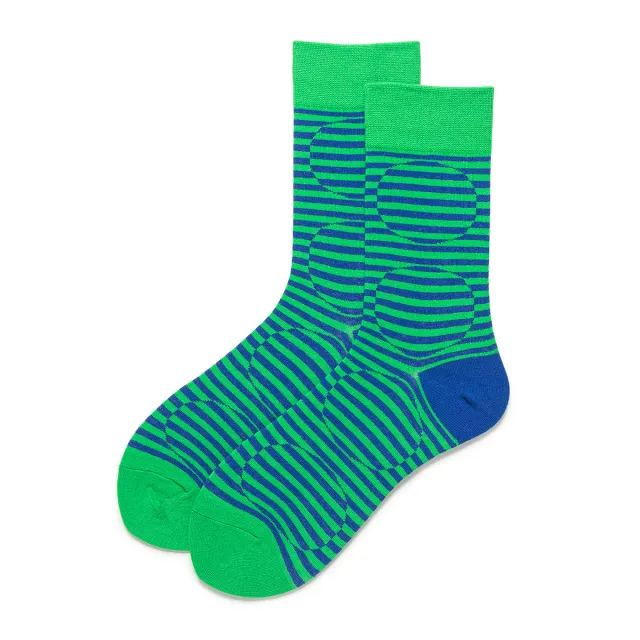 Striped Contrast Color Circle Socks Sports Spring And Autumn Cotton Green Mid calf C2 - Shop at LoveMi