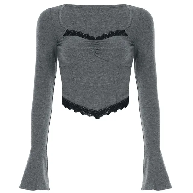 Square Collar Pleated Irregular Hem Top Gray - Shop at LoveMi