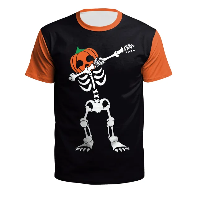 Women's Horror Pumpkin Skeleton Digital Printed Round Neck Short Sleeve B395 1048 Xl - Shop at LoveMi