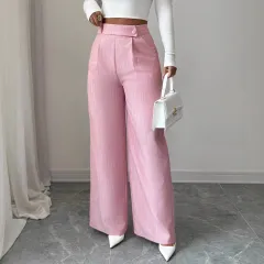 Elegant And Casual Loose Straight-leg Pants With A Waist Button Design - Pink - View 1