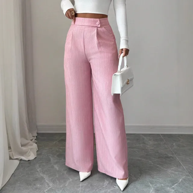 Elegant And Casual Loose Straight leg Pants With A Waist Button Design Pink - Shop at LoveMi