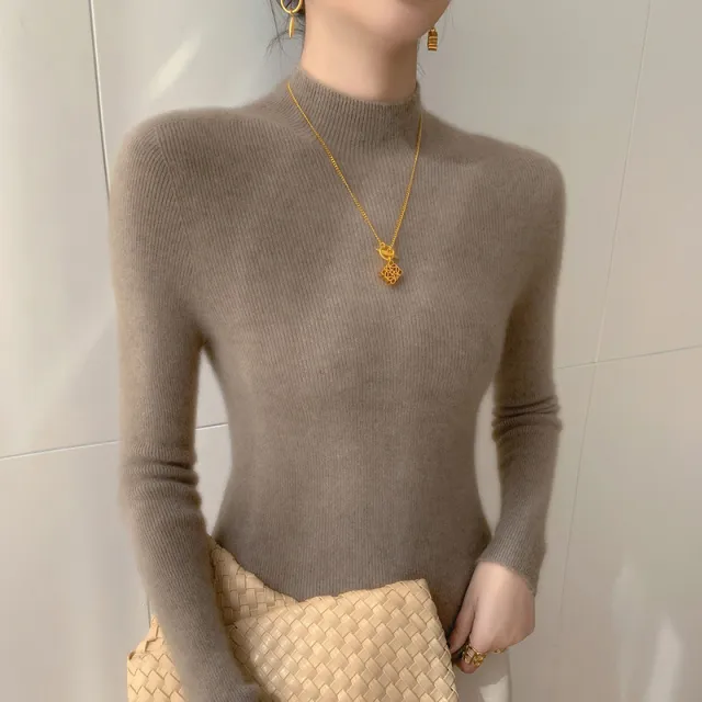 Seamless Half Turtleneck Cashmere Autumn And Winter Simplicity Slim Top Purple - Shop at LoveMi