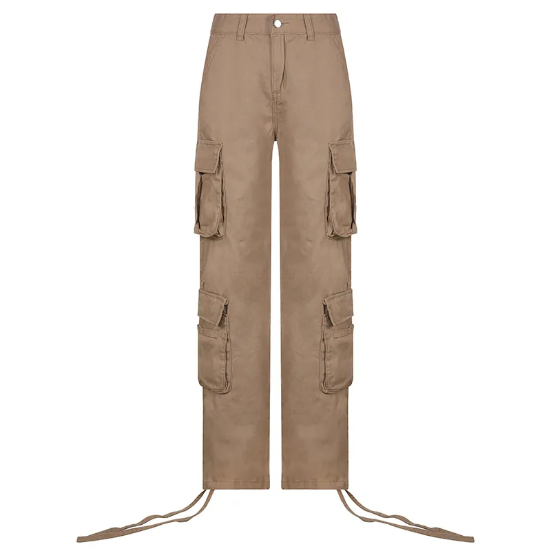 Autumn And Winter Foreign Trade Women's Street Hip Hop Style Low Waist Tooling Denim Pants Casual Pants - Khaki