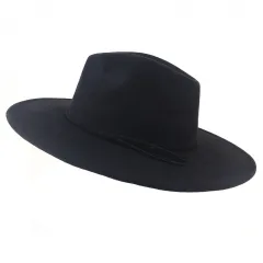 Jazz Women's 10cm Brim Suede Peach Top Tassel Hat - Black - View 1