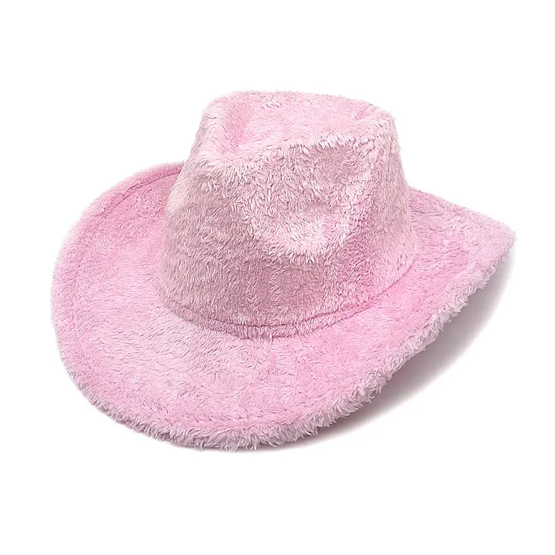 Faux Rabbit Fur Western Cowboy Hat Female Woolen Hat - Light Pink