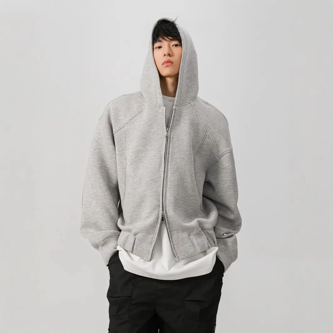 American-style Short Hood Double Zipper Cardigan Sweater