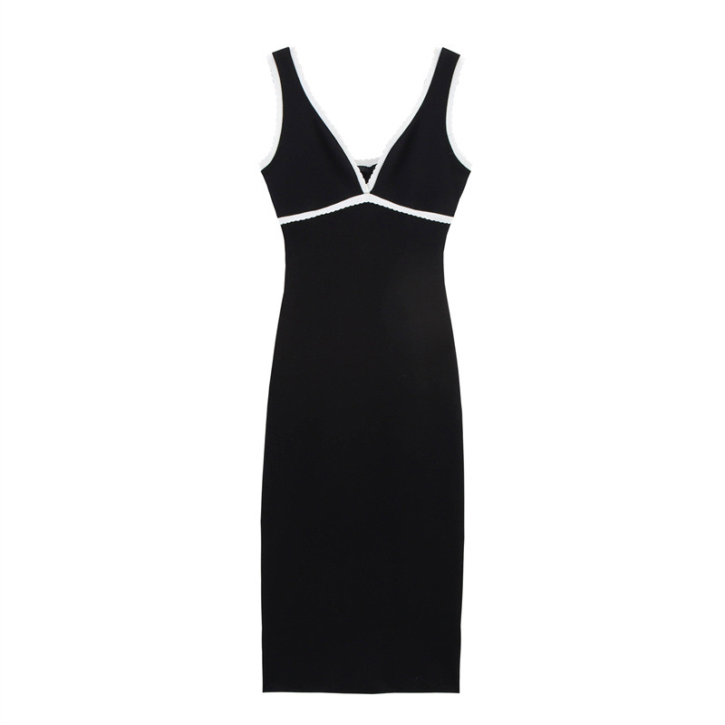 Women's Simple Slim-fit Contrast Colors Decorative Layer Dress