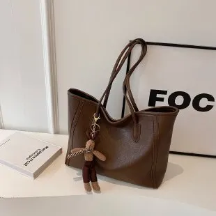 Large Capacity Autumn And Winter Shoulder Bag Casual Retro Class Commuter Tote Coffee - Shop at LoveMi