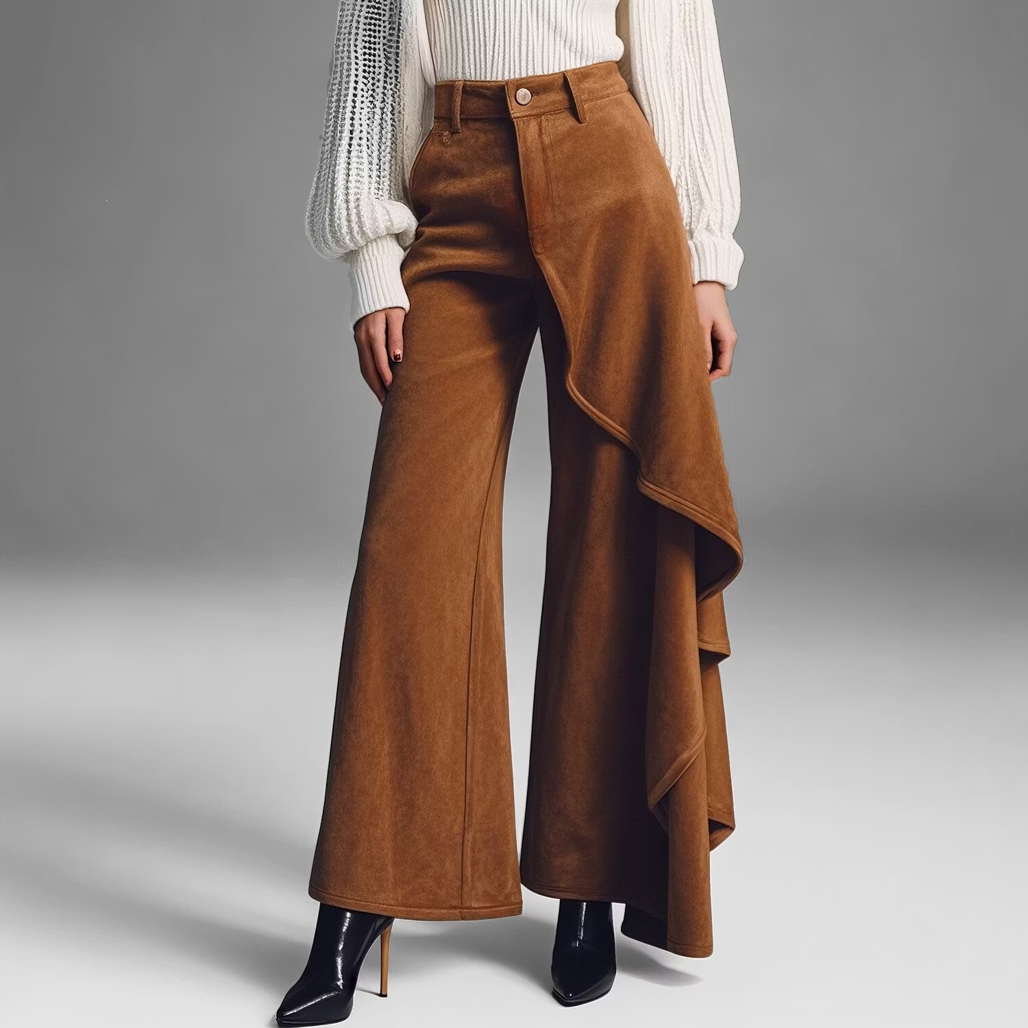 New Autumnwinter Womens Long Pants With A Structured Draped Design And Patchwork Details