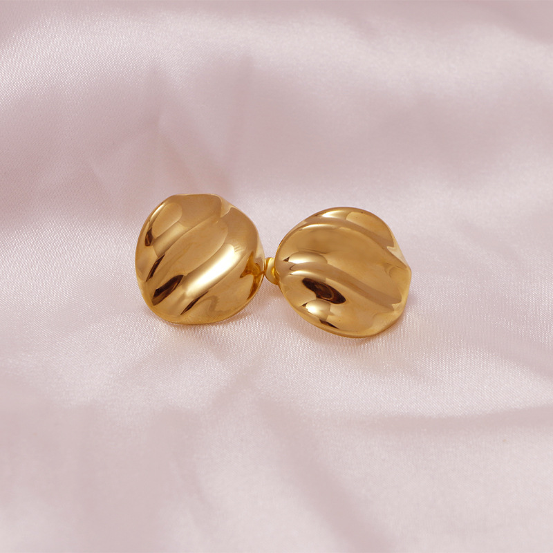 Women's 18K Round Water Ripple Titanium Steel Earrings