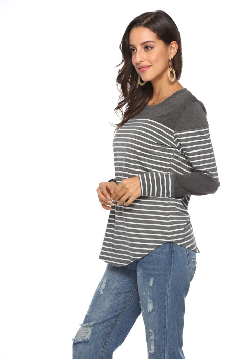 Title 20, Casual striped stitching long-sleeved loose T-s...