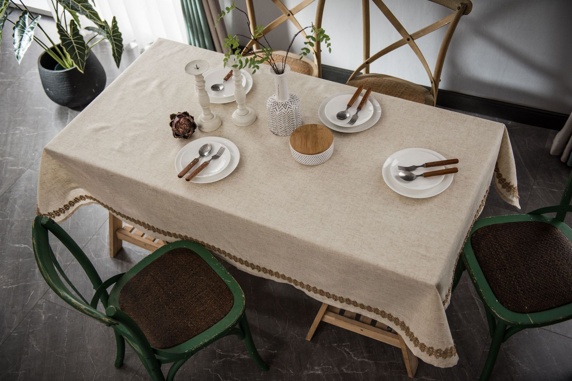Tablecloth Jute Lace Trim Polyester-linen Dining Tablecloth Coffee Table Cloth Fabric Rectangular A8236f19 C934 42b9 82e1 98f38178fcb3