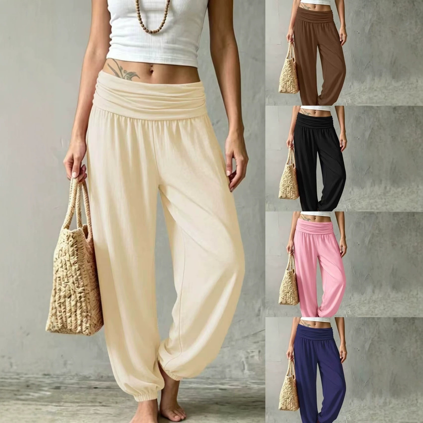 Pleated High-waisted Wide-leg Jogger Pants For Both Home And Outdoor Wear